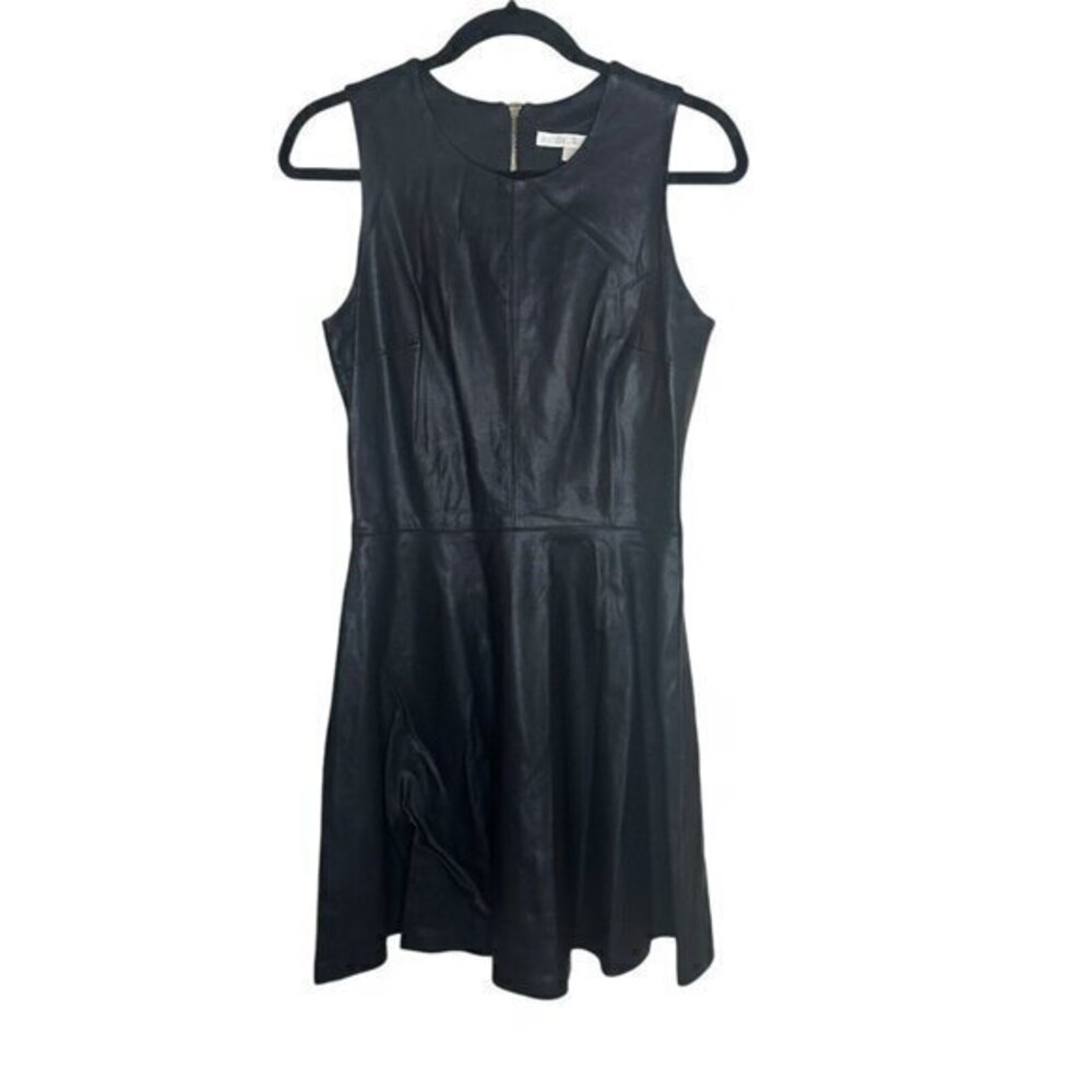 Boston Proper Black Faux Leather Ponte Fit Flare Dress Size 6 Party Cocktail